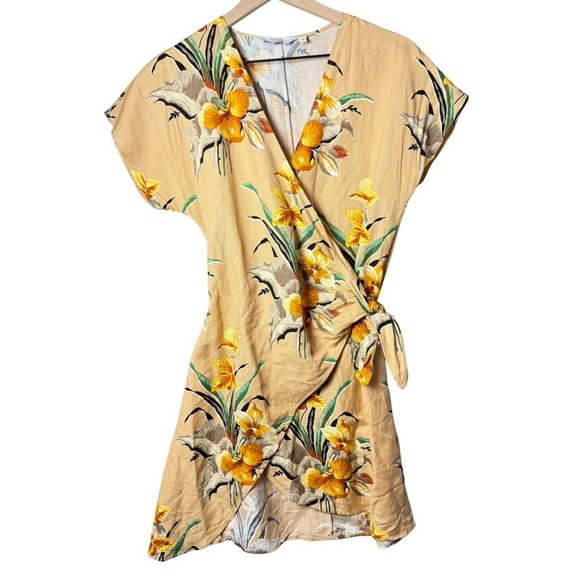 & Other Stories Tropical Flower Print Linen Blend Wrap Mini Dress US size 2 - Picture 1 of 12